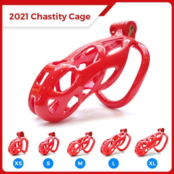 2 Rings BDSM Chastity Cage Devices Male Red Sissy Cock Penis Ring Lock Bondage Slave Erotic 1