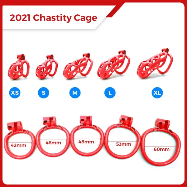 2 Rings BDSM Chastity Cage Devices Male Red Sissy Cock Penis Ring Lock Bondage Slave Erotic 2