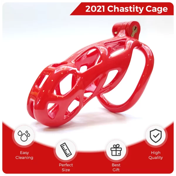 2 Rings BDSM Chastity Cage Devices Male Red Sissy Cock Penis Ring Lock Bondage Slave Erotic 3