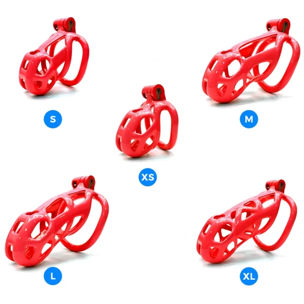 2 Rings BDSM Chastity Cage Devices Male Red Sissy Cock Penis Ring Lock Bondage Slave Erotic 4