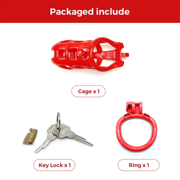2 Rings BDSM Chastity Cage Devices Male Red Sissy Cock Penis Ring Lock Bondage Slave Erotic 5
