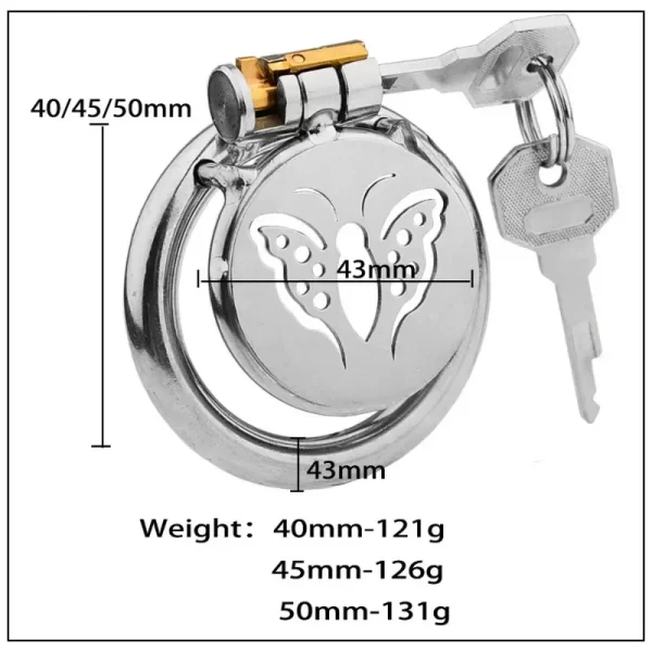 2024 New Male Metal Hollow Butterfly Flat Chastity Cage Sissy Abstinence Penis CB Lock Anti Cheating 1