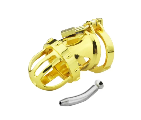 24k Gold Plating Male Chastity Device Cock Cage Penis Ring Chastity Belt Adult Game Cock Ring 4