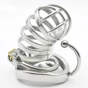 304 Stainless Steel Male Chastity Devices with Anti Shedding Ring Long Cock Cage with Base Arc 1