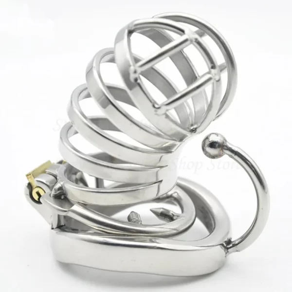 304 Stainless Steel Male Chastity Devices with Anti Shedding Ring Long Cock Cage with Base Arc 1