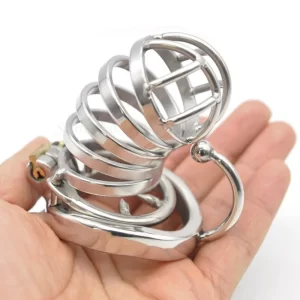 304 Stainless Steel Male Chastity Devices with Anti Shedding Ring Long Cock Cage with Base Arc