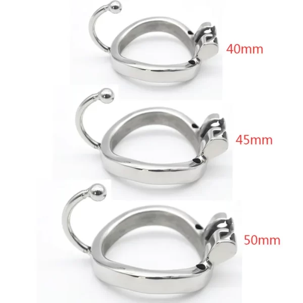 304 Stainless Steel Male Chastity Devices with Anti Shedding Ring Long Cock Cage with Base Arc 5