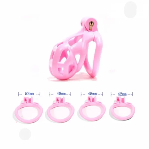 Lightweight Pink Male Chastity Cage With 4 Ring Small Chastity Device Lock Belt 5