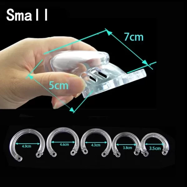 Male Chastity Cage Device Small Standard Cock Cage with 5 Size Rings Erotic Urethral Brass Lock 2