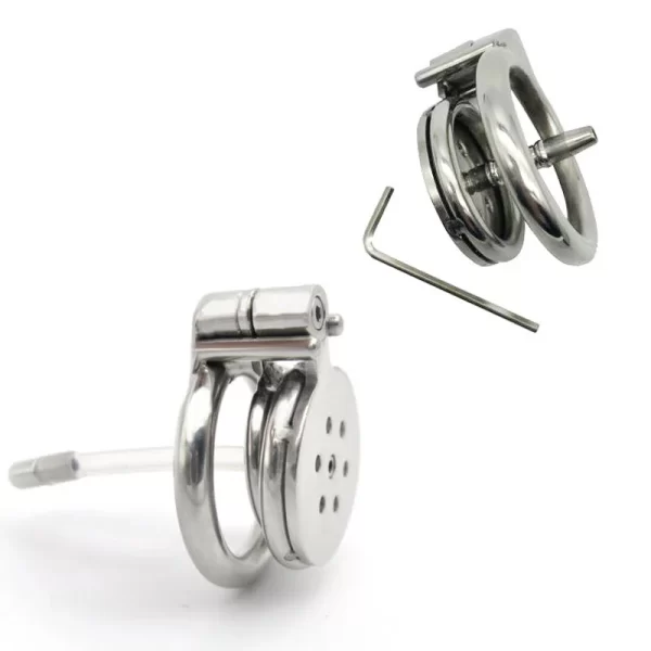 Male Super Mini Stainless Steel Flat Cock Cage Penis Ring Chastity Lockable Device Short Cages with 2