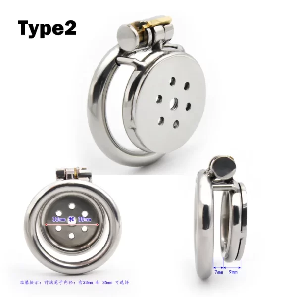 Male Super Mini Stainless Steel Flat Cock Cage Penis Ring Chastity Lockable Device Short Cages with 3