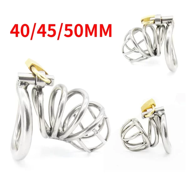 Stainless Steel Male Chastity Device Adult Cock Cage with Arc shaped Cock Ring BDSM Sex Toy 2