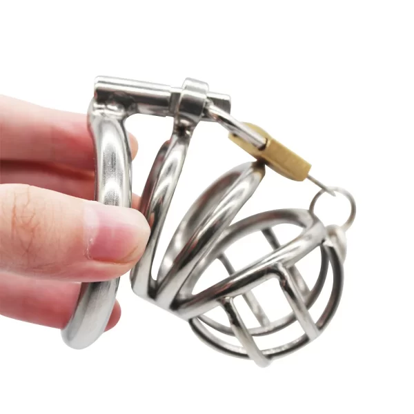 Stainless Steel Male Chastity Device Adult Cock Cage with Arc shaped Cock Ring BDSM Sex Toy 3