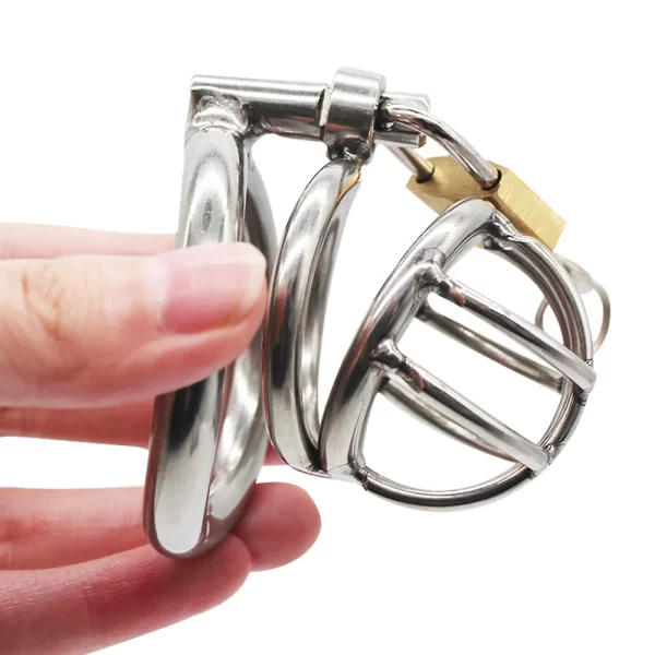 Stainless Steel Male Chastity Device Adult Cock Cage with Arc shaped Cock Ring BDSM Sex Toy 4